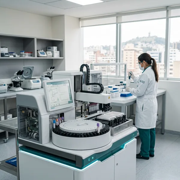 Laboratorio clínico con equipos de análisis